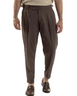 Pantaloni uomo viscosa fibbia abbottonatura allungata gurkha pants marrone BlackSunday P6496A