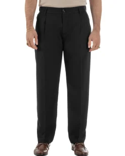 Pantaloni uomo viscosa leggero fondo largo baggy con pinces nero GIOSAL-P6471A