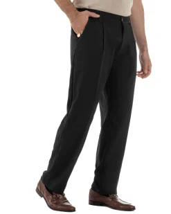 Pantaloni uomo viscosa leggero fondo largo baggy con pinces nero GIOSAL-P6471A