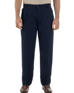 Pantaloni uomo viscosa leggero fondo largo baggy con pinces blu GIOSAL-P6470A