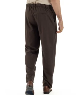 Pantaloni uomo viscosa leggero fondo largo baggy con pinces marrone GIOSAL-P6469A