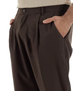 Pantaloni uomo viscosa leggero fondo largo baggy con pinces marrone GIOSAL-P6469A
