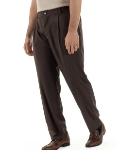 Pantaloni uomo viscosa leggero fondo largo baggy con pinces marrone GIOSAL-P6469A