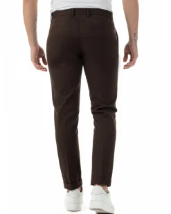 Pantaloni uomo viscosa leggera abbottonatura allungata tasche america classico marrone GIOSAL-P6468A