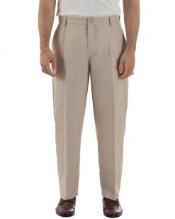 Pantaloni uomo viscosa leggero fondo largo baggy con pinces beige GIOSAL-P6472A