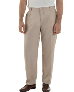 Pantaloni uomo viscosa leggero fondo largo baggy con pinces beige GIOSAL-P6472A
