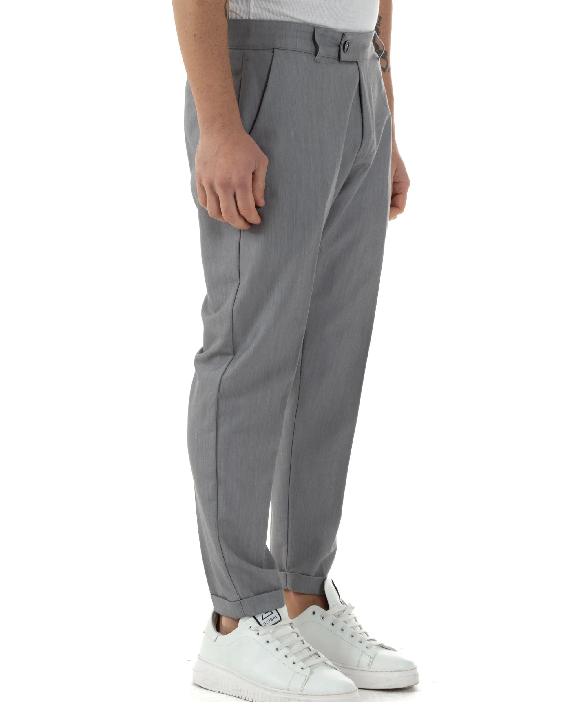 Pantaloni uomo viscosa leggera abbottonatura allungata tasche america classico grigio GIOSAL-P6250A
