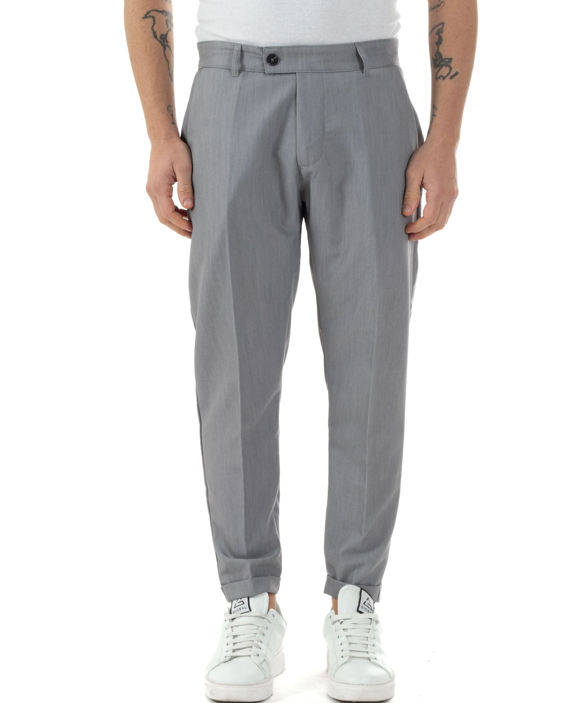 Pantaloni uomo viscosa leggera abbottonatura allungata tasche america classico grigio GIOSAL-P6250A