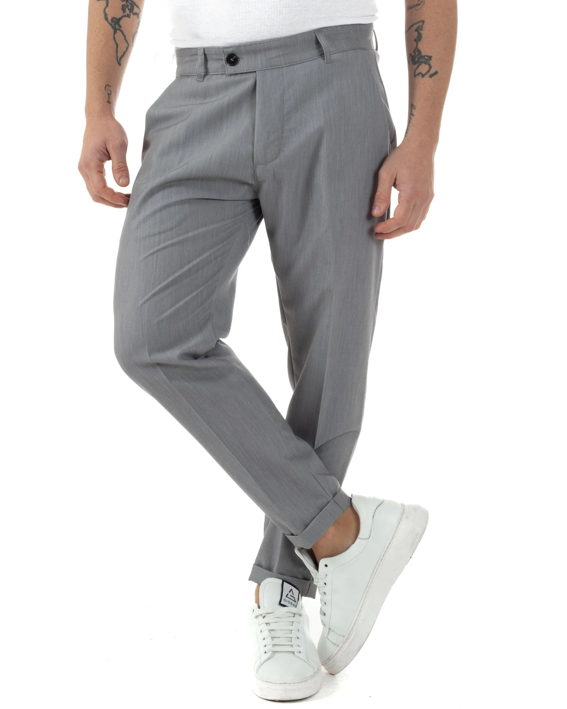 Pantaloni uomo viscosa leggera abbottonatura allungata tasche america classico grigio GIOSAL-P6250A