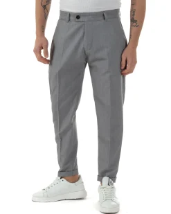 Pantaloni uomo viscosa leggera abbottonatura allungata tasche america classico grigio GIOSAL-P6250A