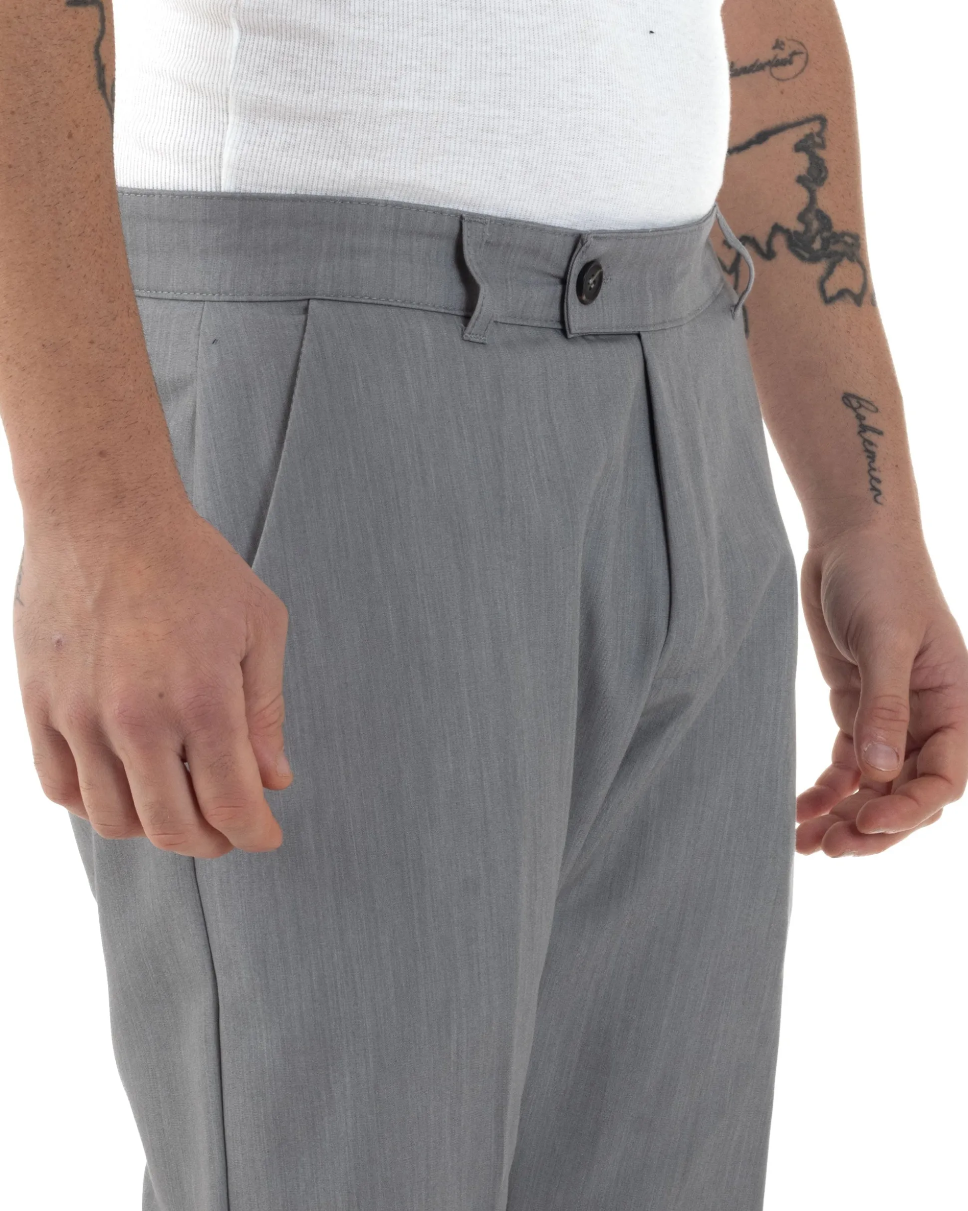 Pantaloni uomo viscosa leggera abbottonatura allungata tasche america classico grigio GIOSAL-P6250A