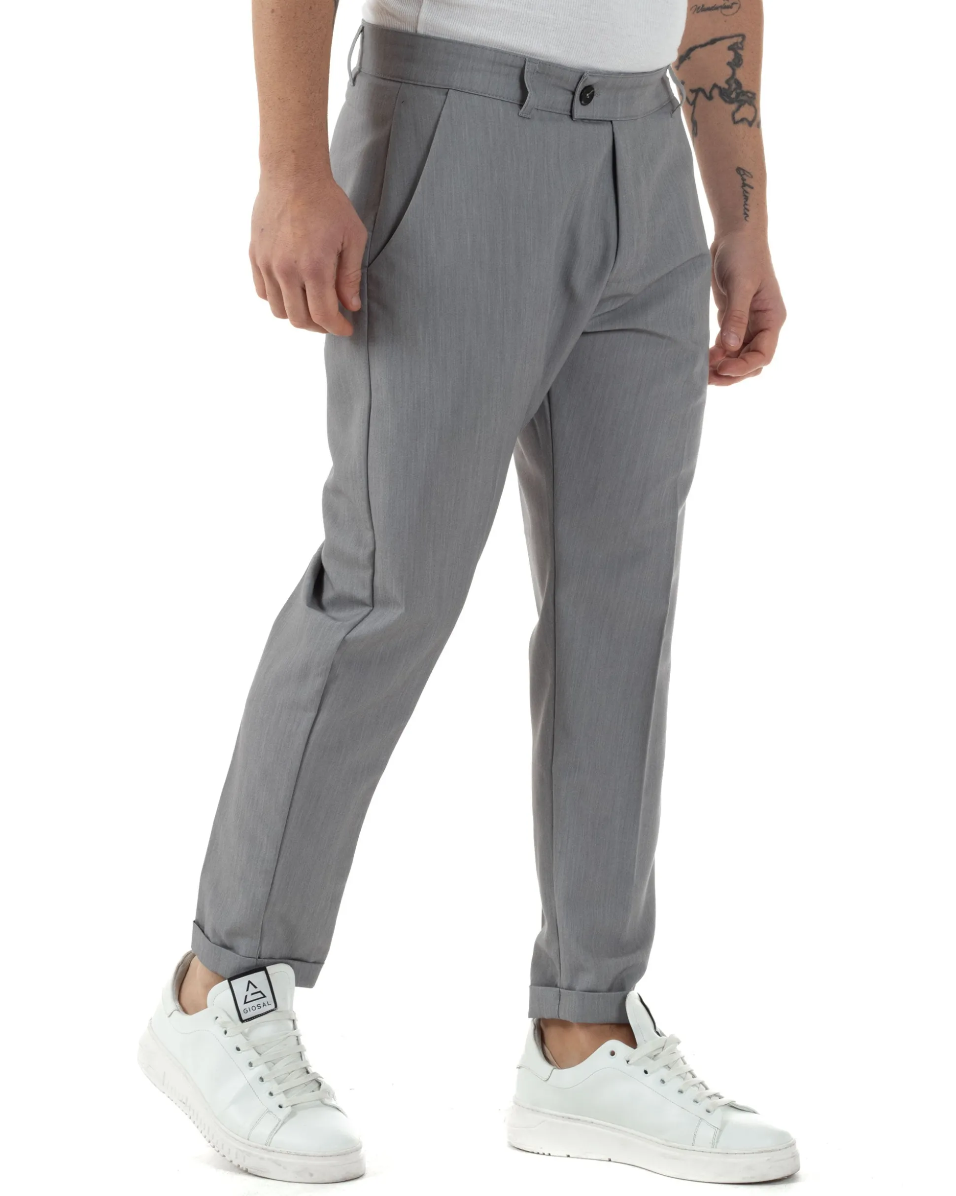 Pantaloni uomo viscosa leggera abbottonatura allungata tasche america classico grigio GIOSAL-P6250A