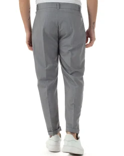 Pantaloni uomo viscosa leggera abbottonatura allungata tasche america classico grigio GIOSAL-P6250A