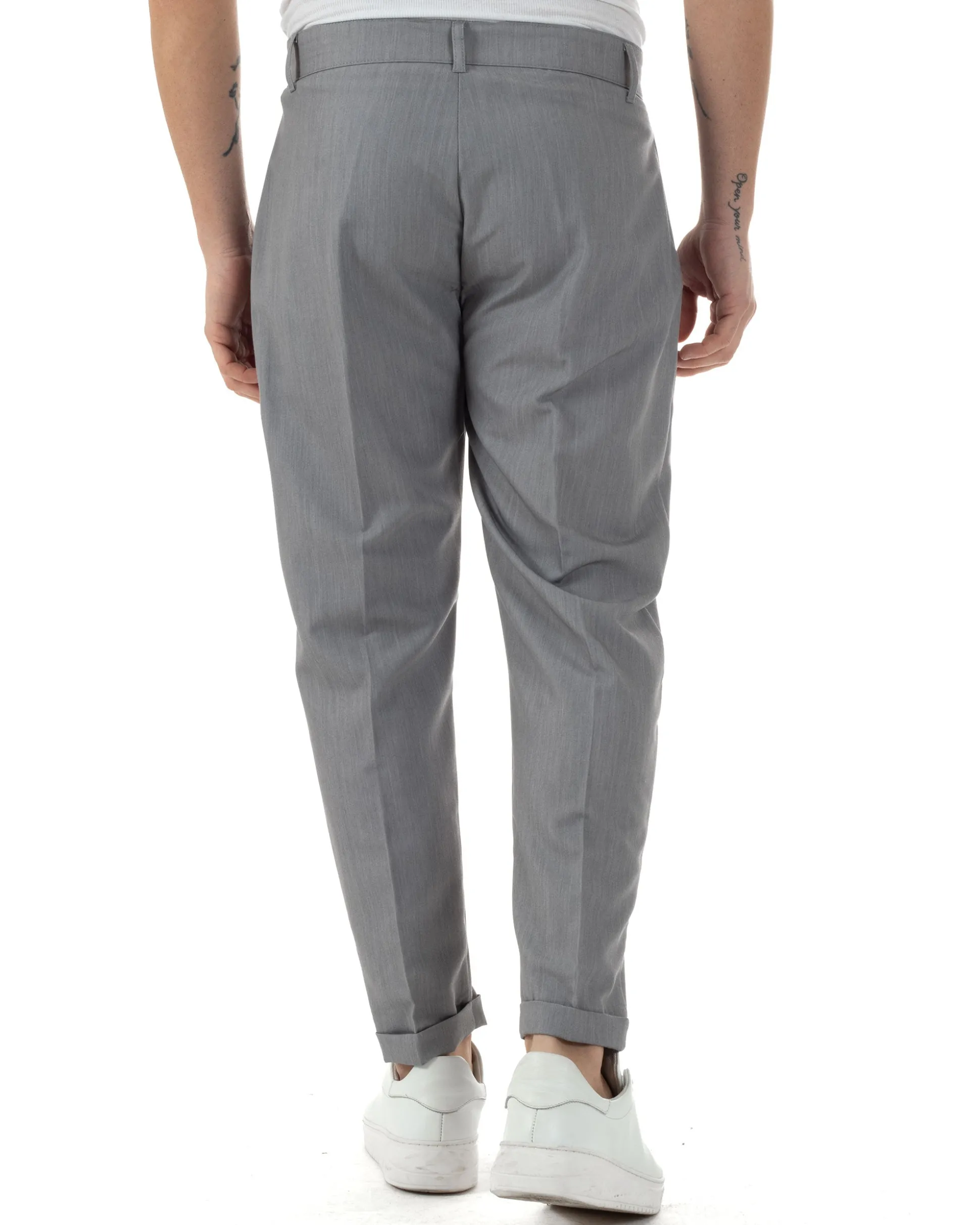 Pantaloni uomo viscosa leggera abbottonatura allungata tasche america classico grigio GIOSAL-P6250A