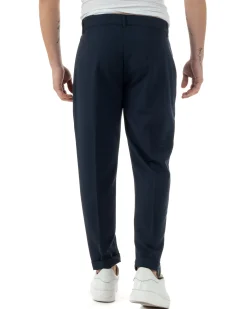 Pantaloni uomo viscosa leggera abbottonatura allungata tasche america classico blu GIOSAL-P6255A
