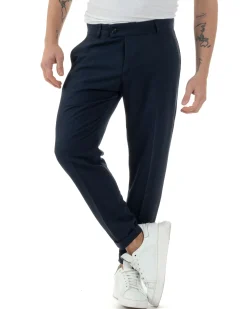 Pantaloni uomo viscosa leggera abbottonatura allungata tasche america classico blu GIOSAL-P6255A