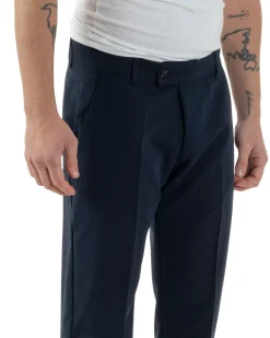 Pantaloni uomo viscosa leggera abbottonatura allungata tasche america classico blu GIOSAL-P6255A