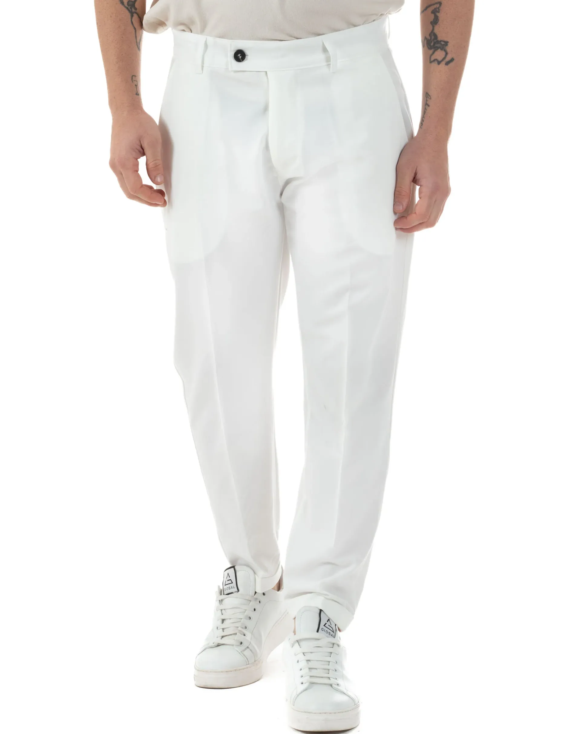 Pantaloni uomo viscosa leggera abbottonatura allungata tasche america classico bianco GIOSAL-P6254A