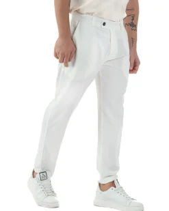 Pantaloni uomo viscosa leggera abbottonatura allungata tasche america classico bianco GIOSAL-P6254A