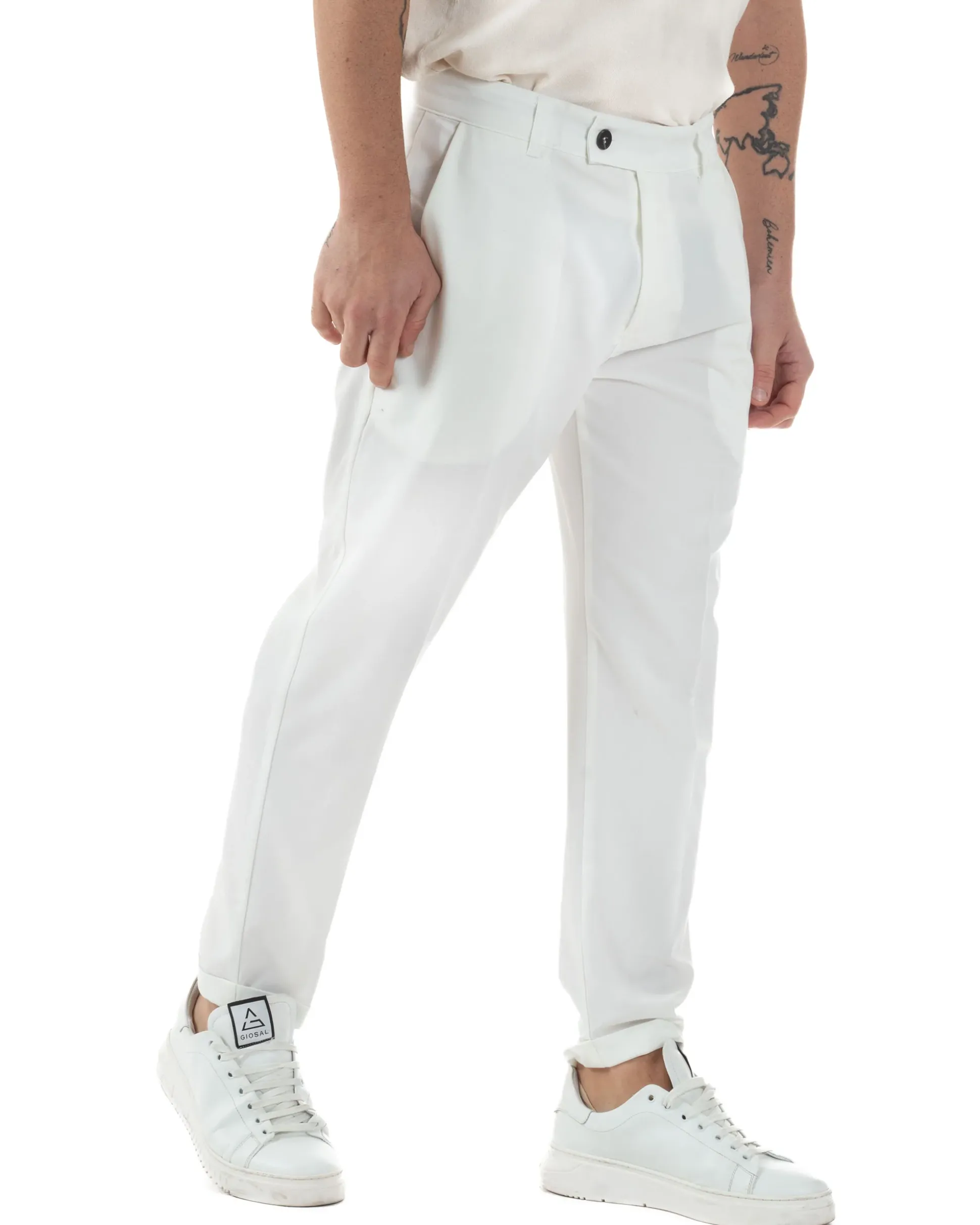 Pantaloni uomo viscosa leggera abbottonatura allungata tasche america classico bianco GIOSAL-P6254A