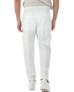Pantaloni uomo viscosa leggera abbottonatura allungata tasche america classico bianco GIOSAL-P6254A