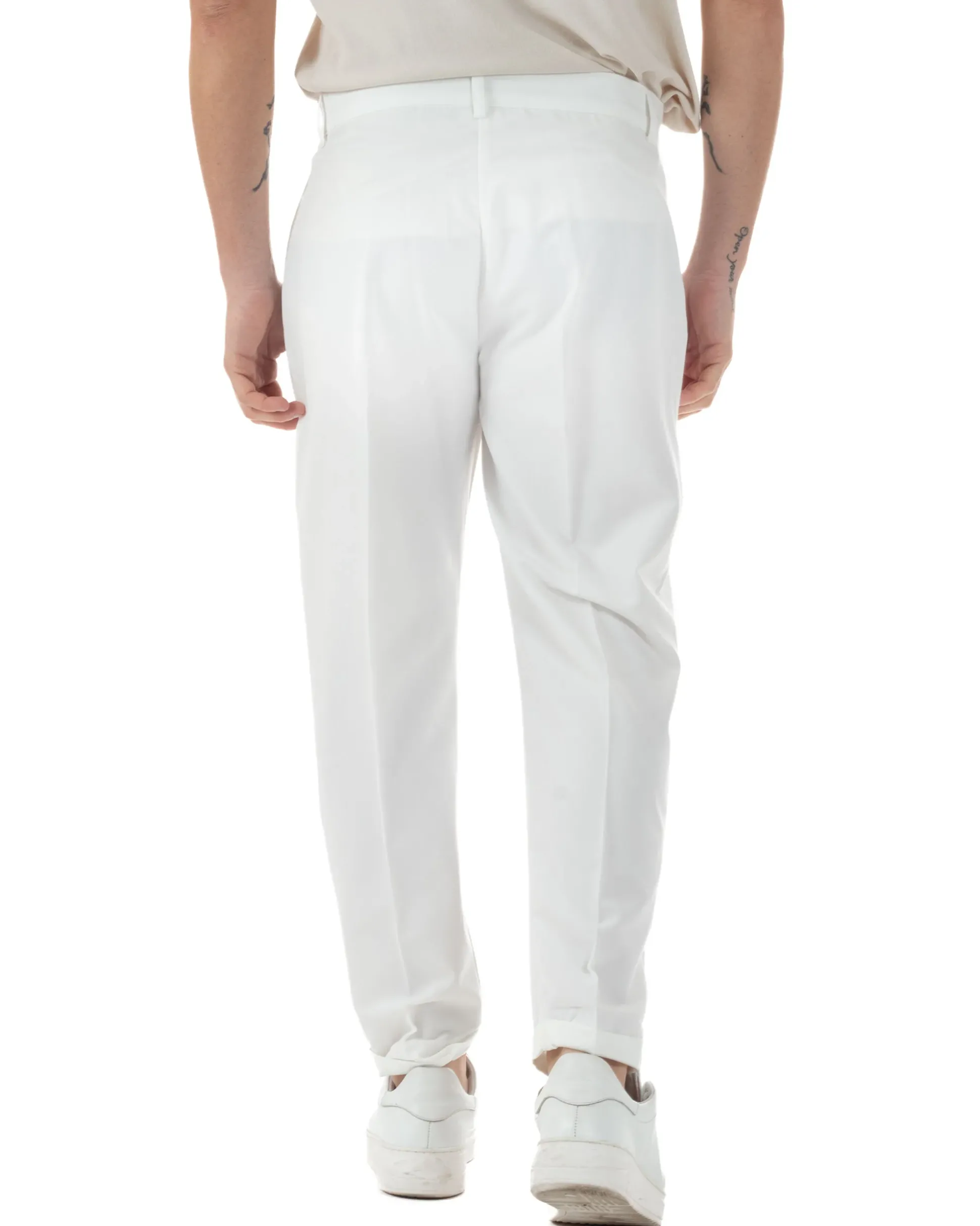 Pantaloni uomo viscosa leggera abbottonatura allungata tasche america classico bianco GIOSAL-P6254A