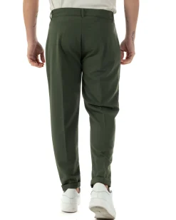 Pantaloni uomo viscosa leggera abbottonatura allungata tasche america classico verde GIOSAL-P6253A