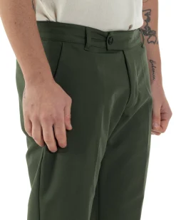 Pantaloni uomo viscosa leggera abbottonatura allungata tasche america classico verde GIOSAL-P6253A
