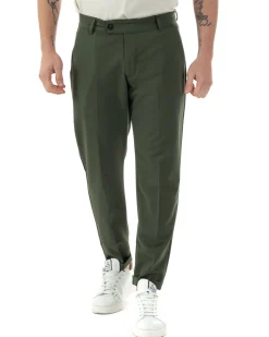 Pantaloni uomo viscosa leggera abbottonatura allungata tasche america classico verde GIOSAL-P6253A