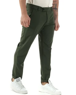 Pantaloni uomo viscosa leggera abbottonatura allungata tasche america classico verde GIOSAL-P6253A