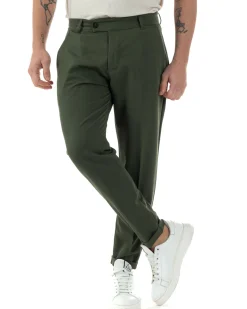 Pantaloni uomo viscosa leggera abbottonatura allungata tasche america classico verde GIOSAL-P6253A
