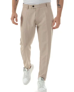 Pantaloni uomo viscosa leggera abbottonatura allungata tasche america classico beige GIOSAL-P6251A