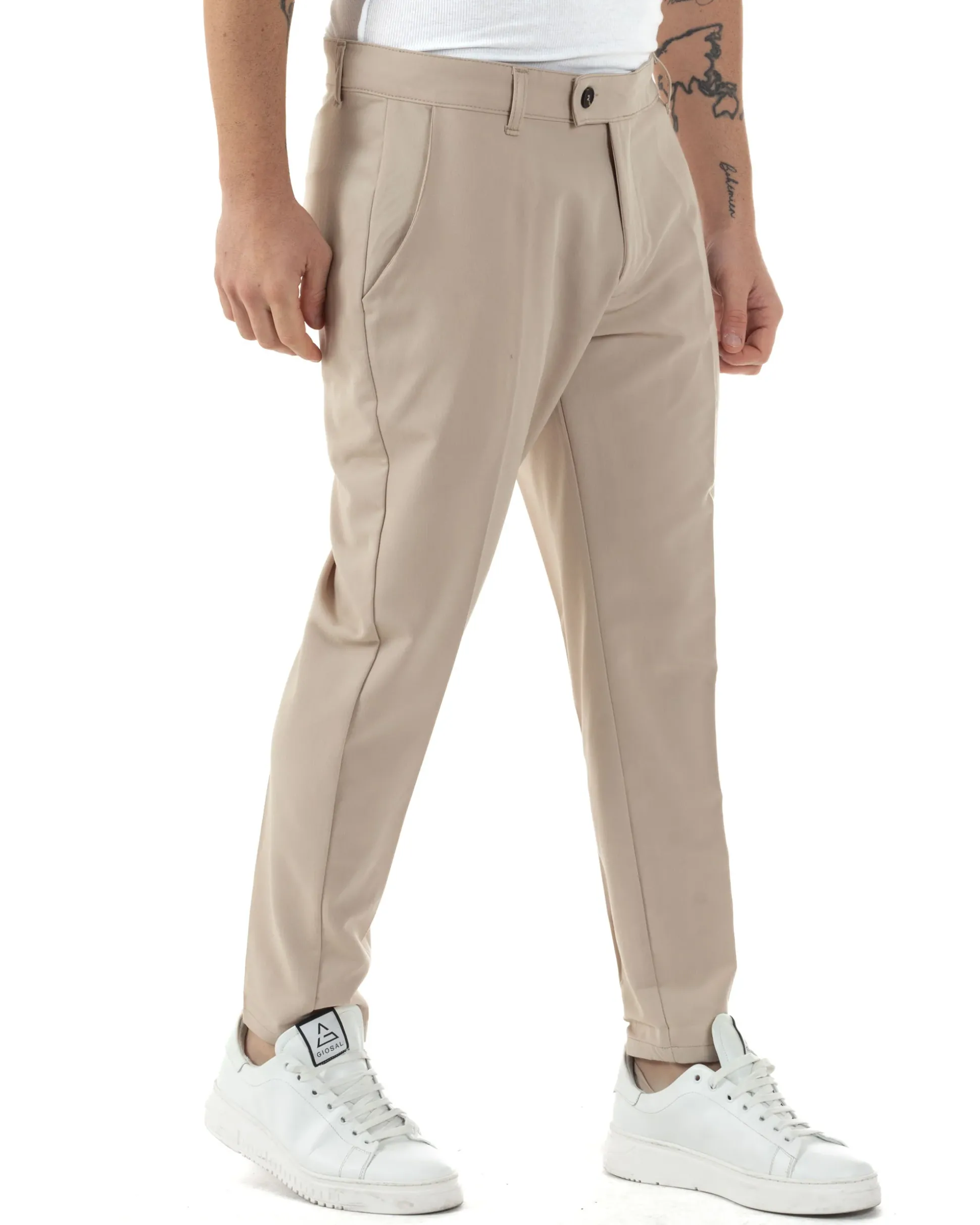 Pantaloni uomo viscosa leggera abbottonatura allungata tasche america classico beige GIOSAL-P6251A