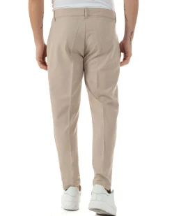 Pantaloni uomo viscosa leggera abbottonatura allungata tasche america classico beige GIOSAL-P6251A
