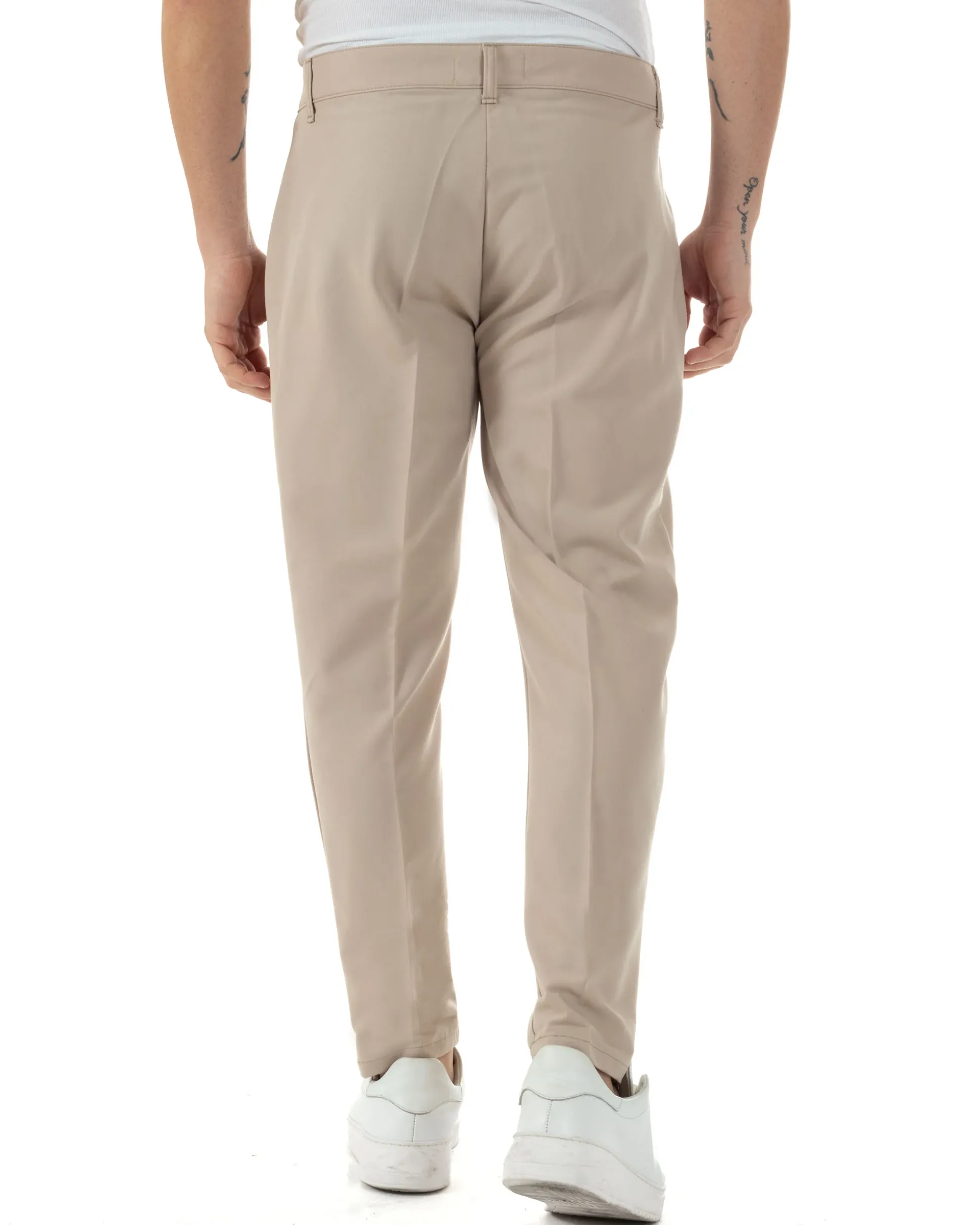 Pantaloni uomo viscosa leggera abbottonatura allungata tasche america classico beige GIOSAL-P6251A