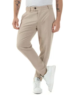 Pantaloni uomo viscosa leggera abbottonatura allungata tasche america classico beige GIOSAL-P6251A
