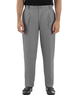 Pantaloni uomo viscosa leggero fondo largo baggy con pinces grigio GIOSAL-P6473A