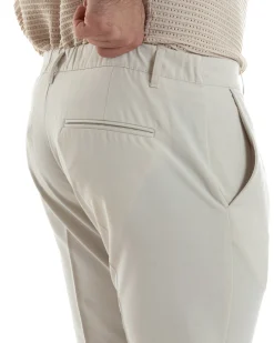 Pantaloni Uomo Viscosa Morbida Tasche America Abbottonatura Allungata Elastico Sul Retro Comodo Casual Tinta Unita Panna GIOSAL-P6217A
