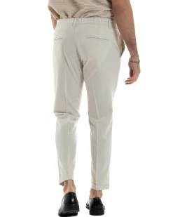 Pantaloni Uomo Viscosa Morbida Tasche America Abbottonatura Allungata Elastico Sul Retro Comodo Casual Tinta Unita Panna GIOSAL-P6217A