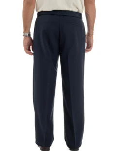 Pantaloni Uomo Viscosa Palazzo Fondo Ampio Cintura Baggy Blu P6401A