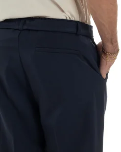 Pantaloni Uomo Viscosa Palazzo Fondo Ampio Cintura Baggy Blu P6401A
