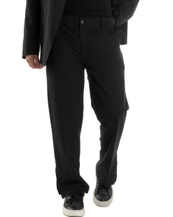 Pantaloni Uomo Viscosa Palazzo Gamba Larga Spacchi Al Fondo Ampio Jogger Comodo Casual Tinta Unita Nero GIOSAL-P6297A