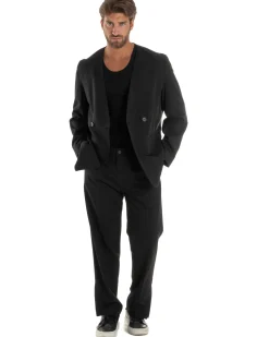 Pantaloni Uomo Viscosa Palazzo Gamba Larga Spacchi Al Fondo Ampio Jogger Comodo Casual Tinta Unita Nero GIOSAL-P6297A