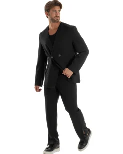 Pantaloni Uomo Viscosa Palazzo Gamba Larga Spacchi Al Fondo Ampio Jogger Comodo Casual Tinta Unita Nero GIOSAL-P6297A