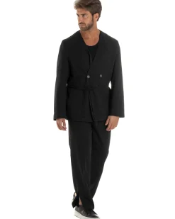 Pantaloni Uomo Viscosa Palazzo Gamba Larga Spacchi Al Fondo Ampio Jogger Comodo Casual Tinta Unita Nero GIOSAL-P6297A