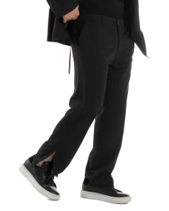 Pantaloni Uomo Viscosa Palazzo Gamba Larga Spacchi Al Fondo Ampio Jogger Comodo Casual Tinta Unita Nero GIOSAL-P6297A