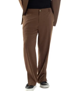 Pantaloni Uomo Viscosa Palazzo Gamba Larga Spacchi Al Fondo Ampio Jogger Comodo Casual Tinta Unita Marrone GIOSAL-P6296A