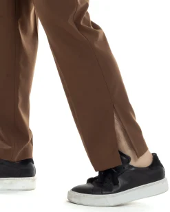 Pantaloni Uomo Viscosa Palazzo Gamba Larga Spacchi Al Fondo Ampio Jogger Comodo Casual Tinta Unita Marrone GIOSAL-P6296A