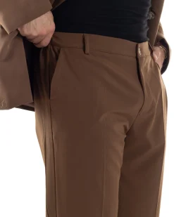 Pantaloni Uomo Viscosa Palazzo Gamba Larga Spacchi Al Fondo Ampio Jogger Comodo Casual Tinta Unita Marrone GIOSAL-P6296A