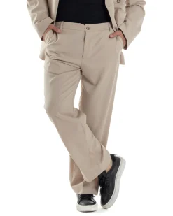 Pantaloni Uomo Viscosa Palazzo Gamba Larga Spacchi Al Fondo Ampio Jogger Comodo Casual Tinta Unita Beige GIOSAL-P6295A